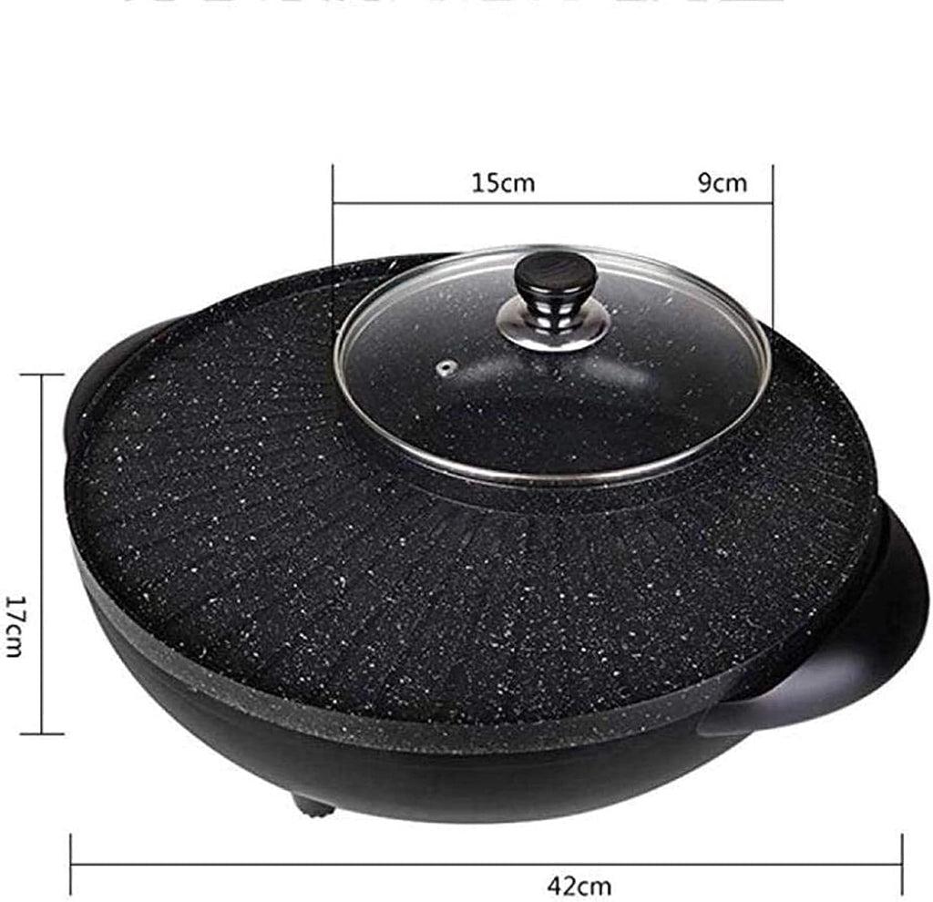 Electric BBQ Grill Indoor BBQ Grill and Hot Pot,Multi-Function Barbecue Hot Pot Double Pot Electric Grill Home Electric Baking Tray 1500W [Energy Class A],Portable Nonstick Griddle