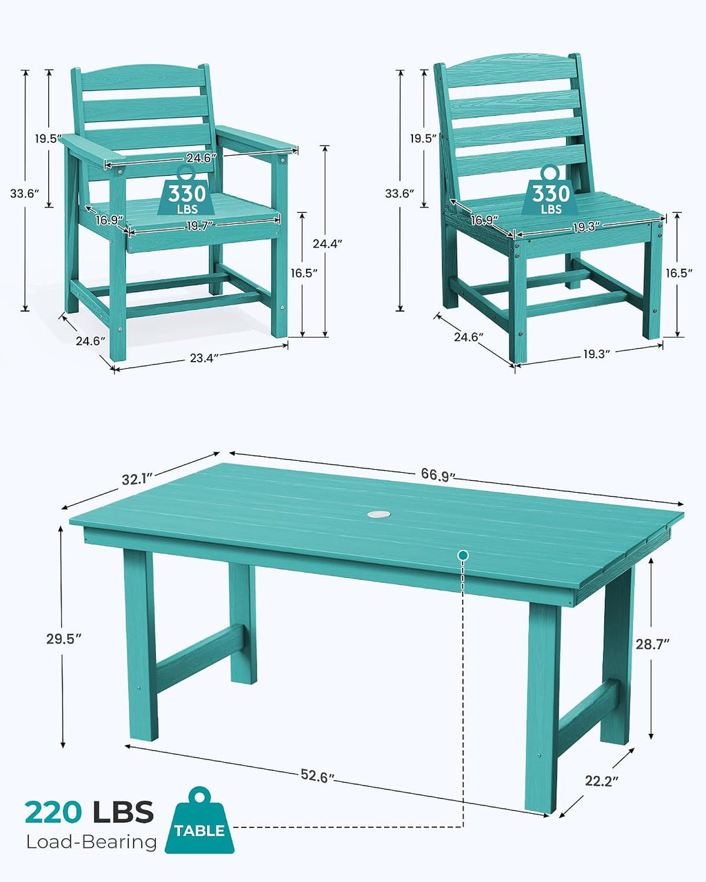 SERWALL Patio Dining Sets for 6 Person, HDPE Dining Set with 6 Armless Chairs, Aruba