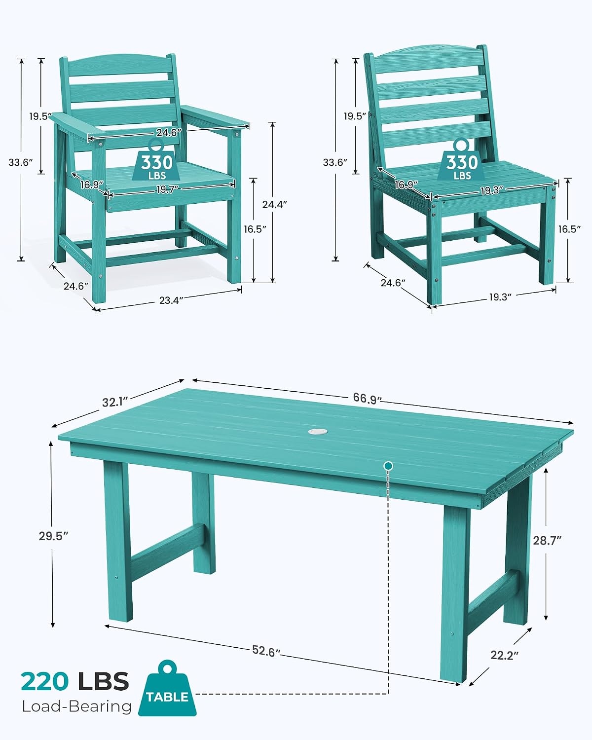 SERWALL Patio Dining Sets for 6 Person, HDPE Dining Set with 6 Armless Chairs, Aruba