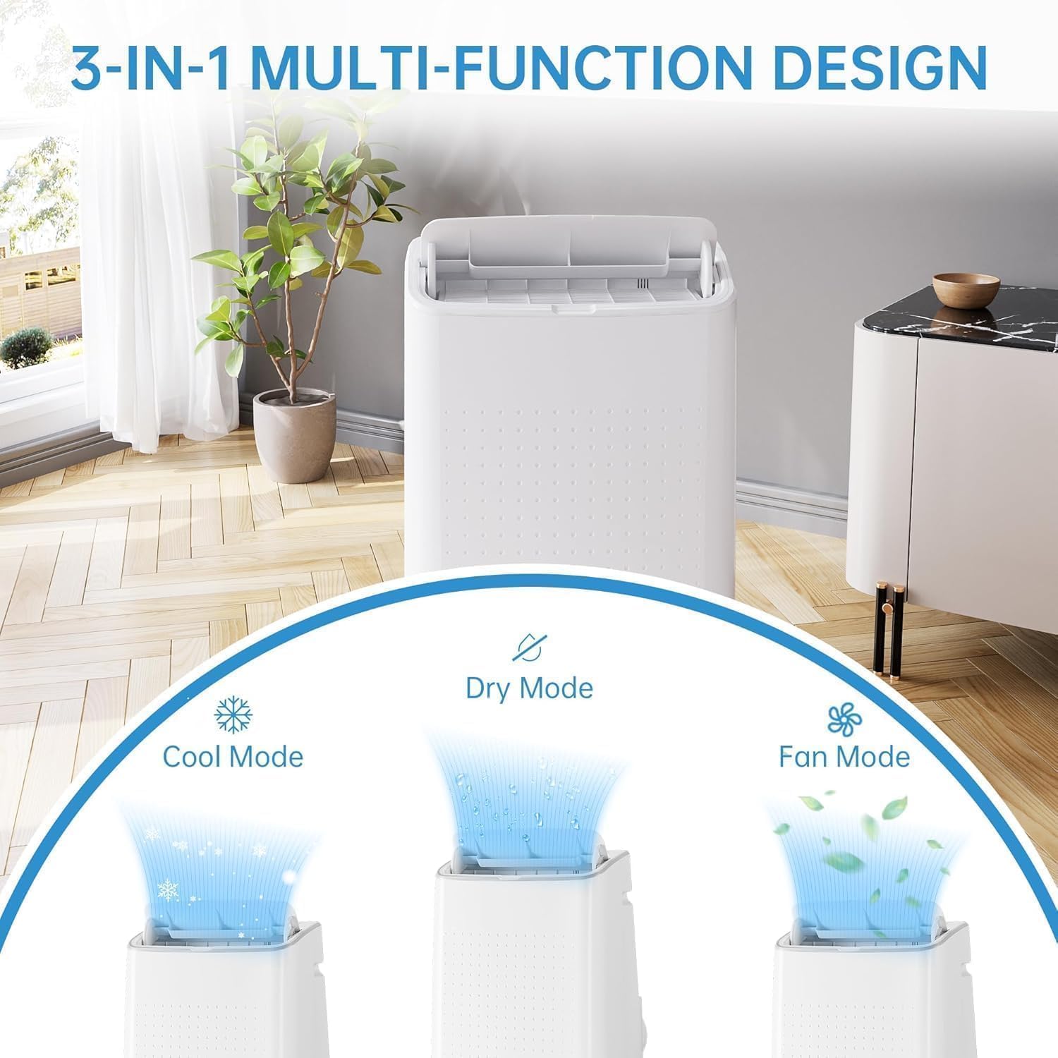 GarveeTech 14,000 BTU Portable Air Conditioner for 750 Sq.Ft - Drainage-Free 3 in-1 w/Cool, Dehumidifier & Fan, 50dB Quiet & No Tools Window Kit for Bedroom/Apartment/Office