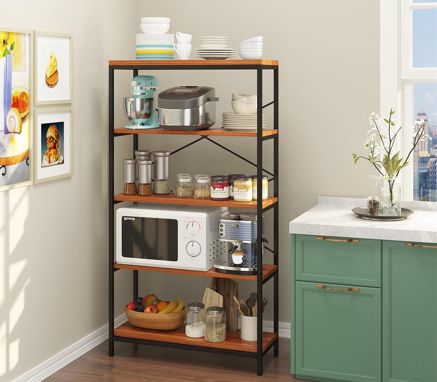 Himimi Industrial Bookshelf 5-Tier, Bookcase 58' H Ladder Shelf, Storage Shelves Rack Shelf Unit, Accent Furniture Metal Frame, Home Office Furniture for Bathroom, Living Room, Vintage Brown