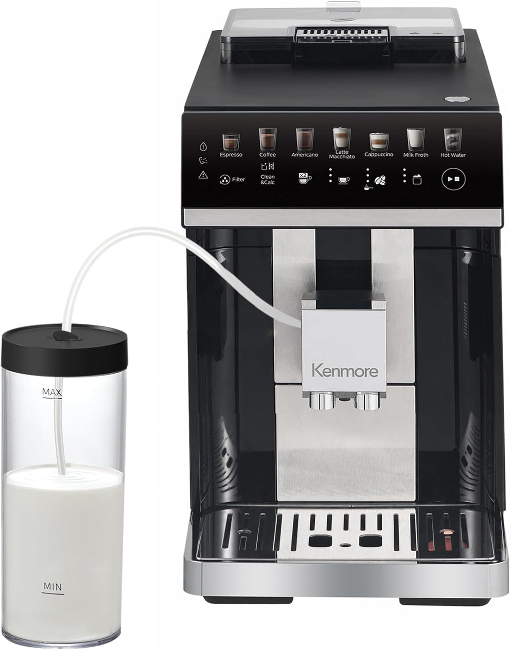 Kenmore Fully Automatic Coffee Maker - With Grinder, Milk Frother & Steamer, Auto Tamper, Descaler Expresso Machine, cafeteras electricas modernas machines For Home/Office Black