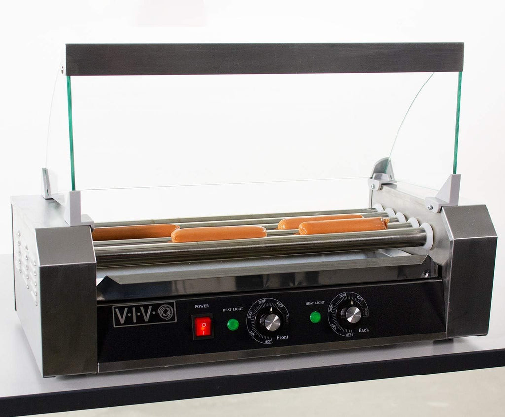 VIVO Electric 12 Hot Dog 5 Roller Grill Warmer, Stainless Steel, Commercial and Household 750W Machine with Cover, HOTDG-V205