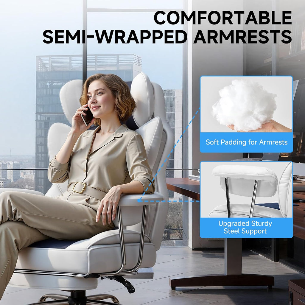 GTPLAYER Gaming Chair,Office Chair with Pocket Spring Lumbar Support, Ergonomic Comfortable Wide Office Desk Computer Chair with Outward Fixed Soft Armrests and Footrest (Fabric, Light Blue & White)