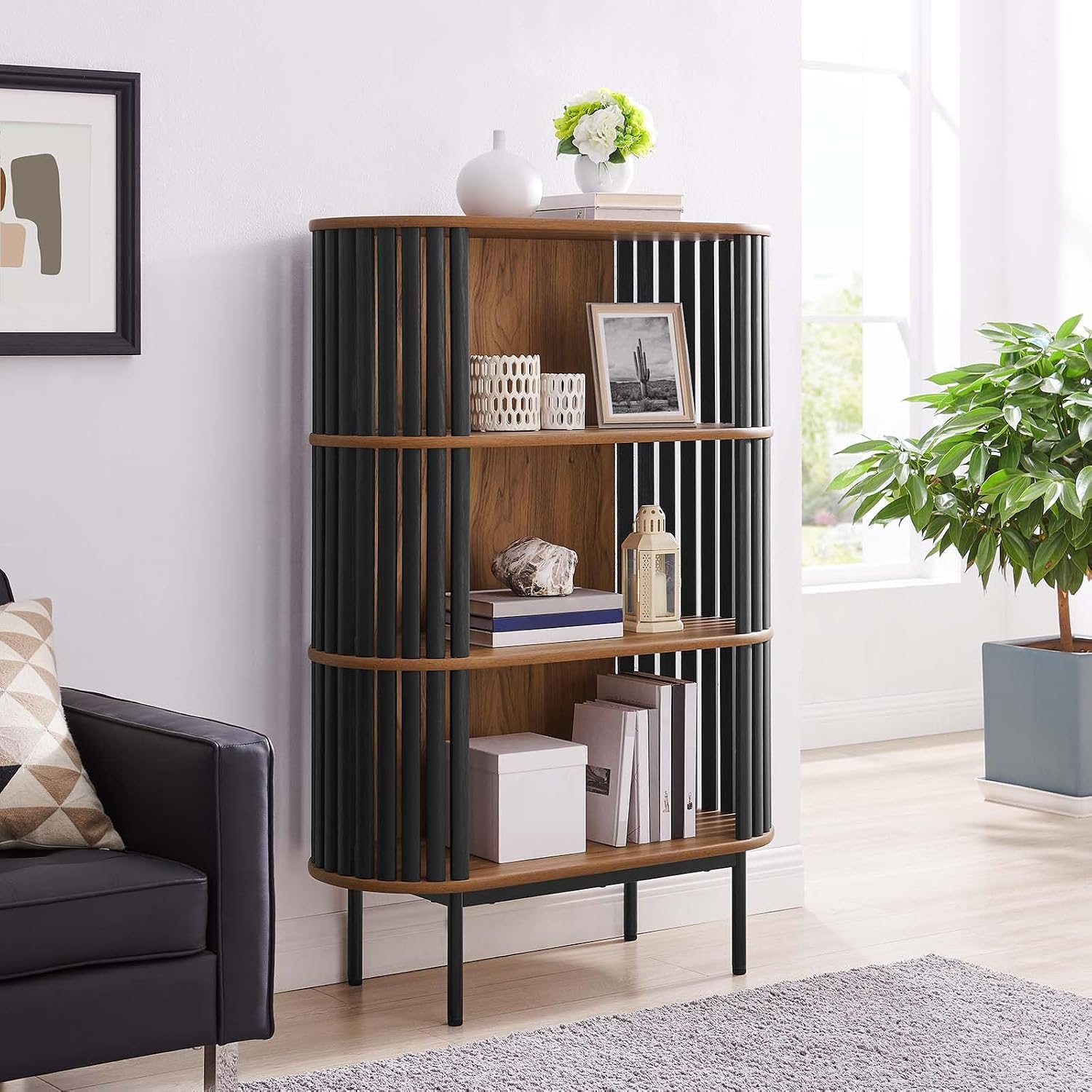 Modway EEI-6524-WAL-BLK Fortitude Three Tier Display Cabinet, Walnut Black