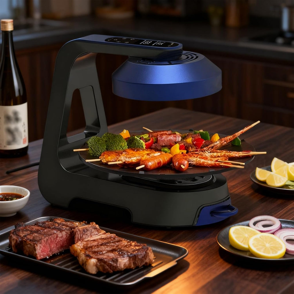Korean BBQ Grill Indoor, Smokeless Electric Grill with 11 Firepower Level & Timer, LCD Touchscreen Control, Non-Stick Removable Grill Plates