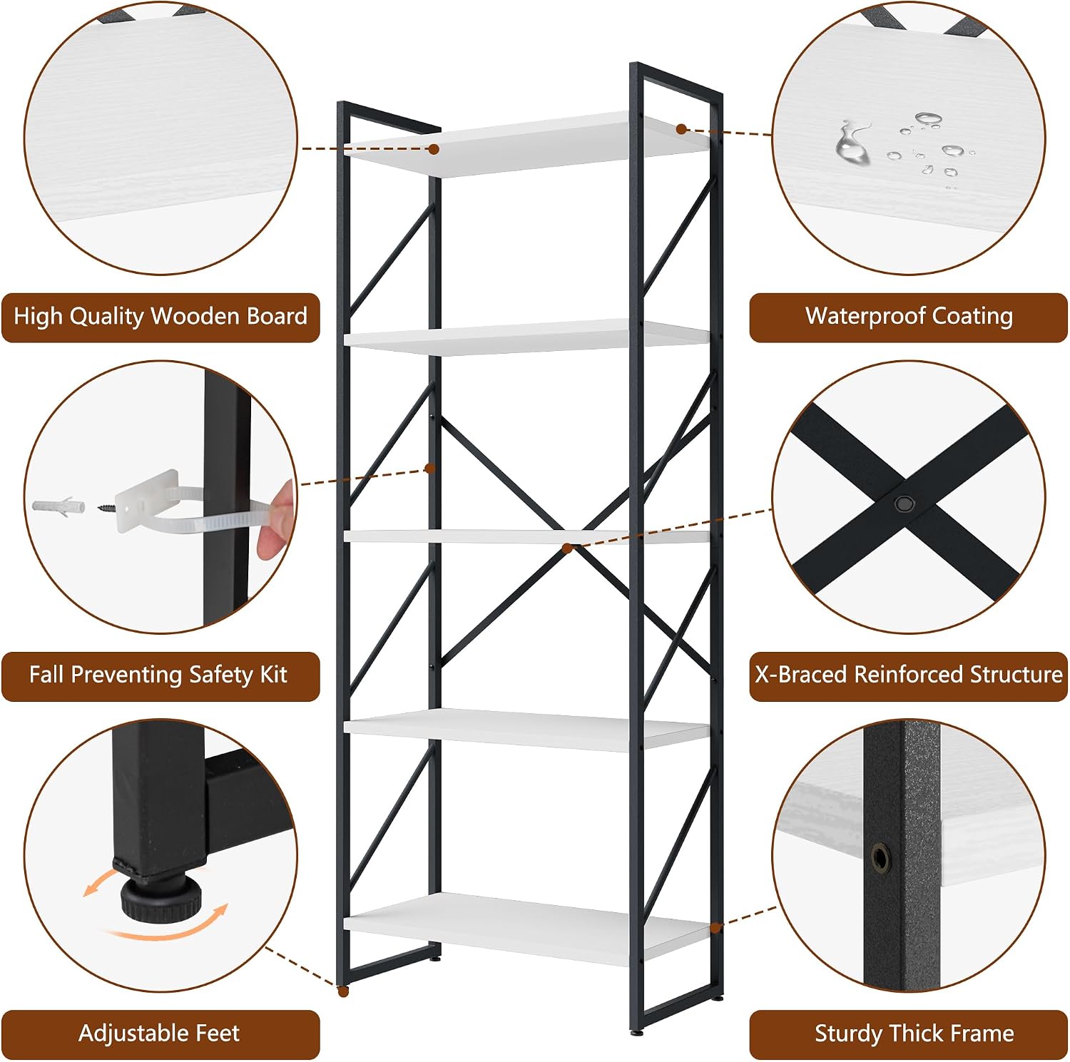 Shintenchi 2-Tier Bookshelf: Tall Industrial Bookcase for Living Room/Home/Office, Modern Book Holder with Storage Rack Shelves - White
