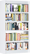 5 Tier White Bookshelf, 61' H Adjustable Bookshelf with Large Capacity, Suitable for Modern Storage Shelves in Living Rooms, Homes Offices, Garage, Sturdy Metal Bookshelf for Organizing