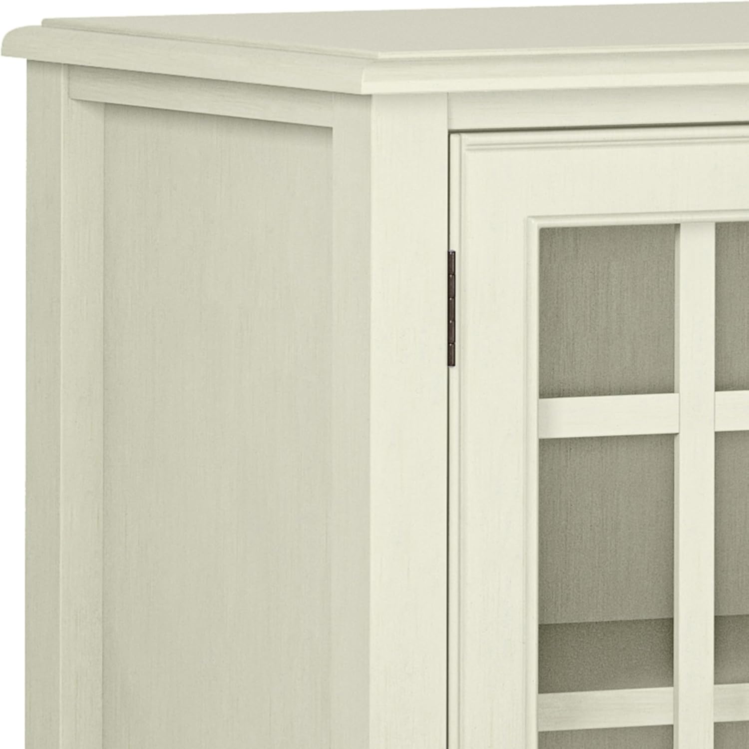 SIMPLIHOME Connaught Storage Cabinet - 46 inch Wide Solid Wood Low Storage Cabinet in Antique White, Traditional Console for Living Room, Entryway, or Dining Room with Glass Doors and Shelves