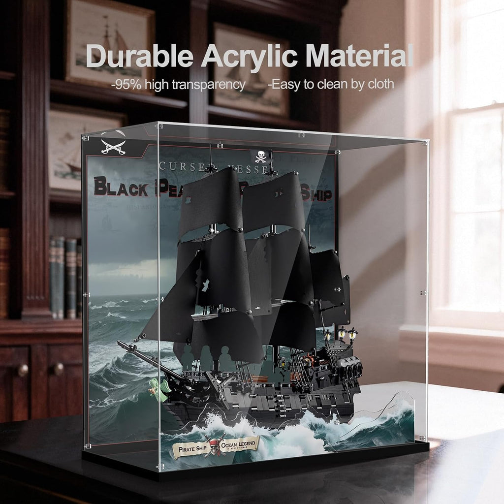 Premium Acrylic Display Case Compatible with Lego Icons Captain Jack Sparrow's Pirate Ship, Clear Dustproof Storage Box for Lego Black Pearl 10365 Set（Model not Included）