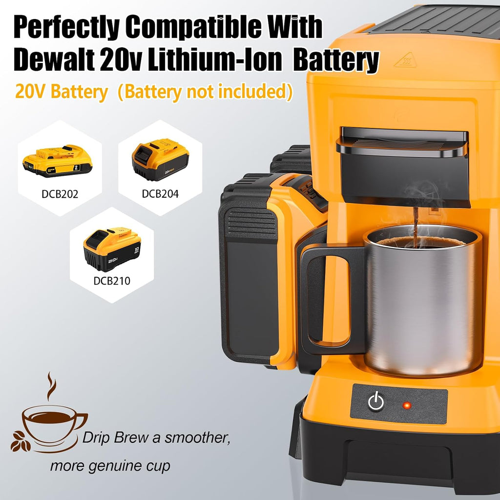 Taingwei Cordless Coffee Maker for Dewalt 20V Battery, Portable Drip Coffee Maker with Electric Coffee Grinder for RV, Camping, Travel, Car, Hiking (Battery Not Included)