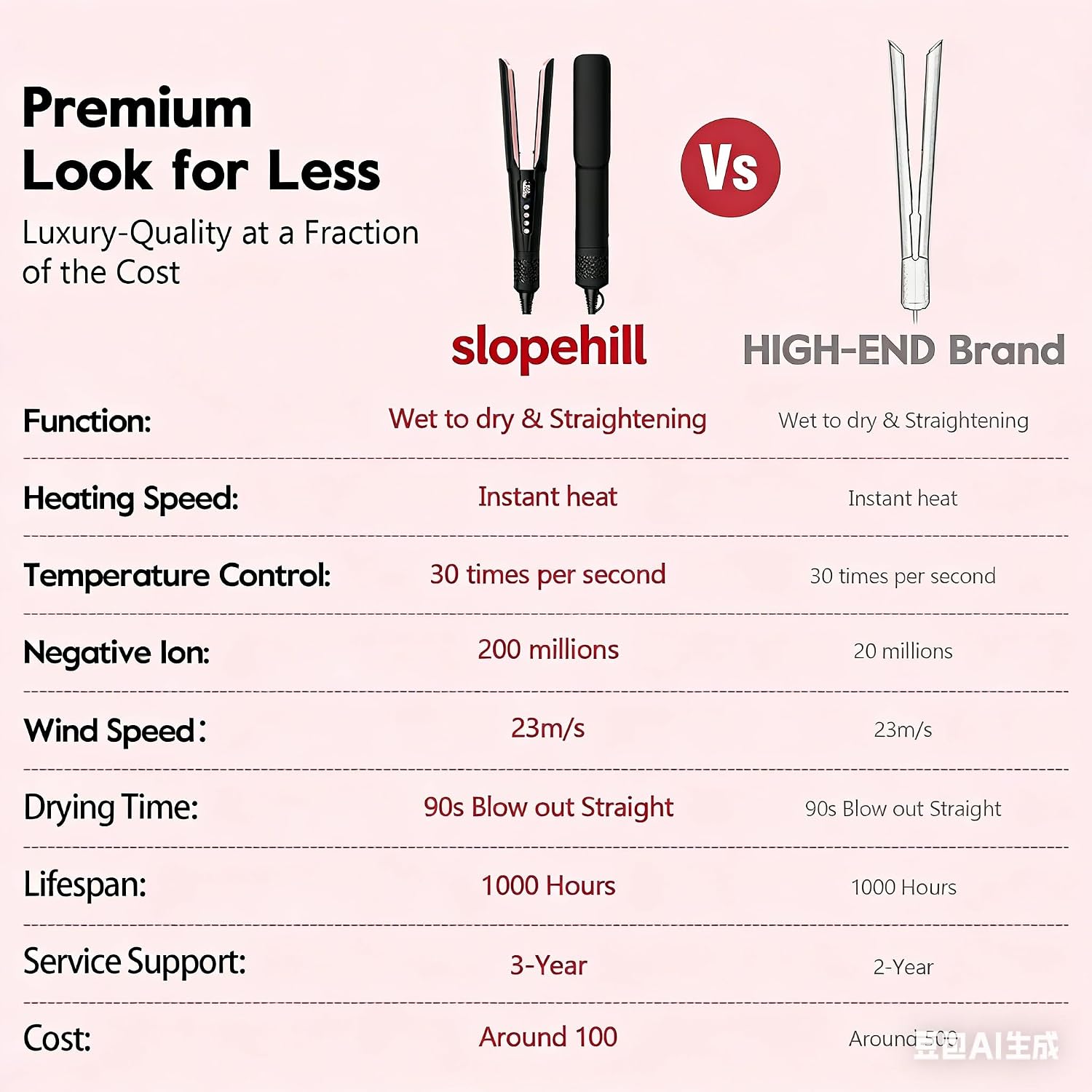 slopehill 2-in-1 Hair Straightener and Blow Dryer, Professional Flat Iron with High-Speed Airflow Technology for Straight, Smooth Hair (Black)