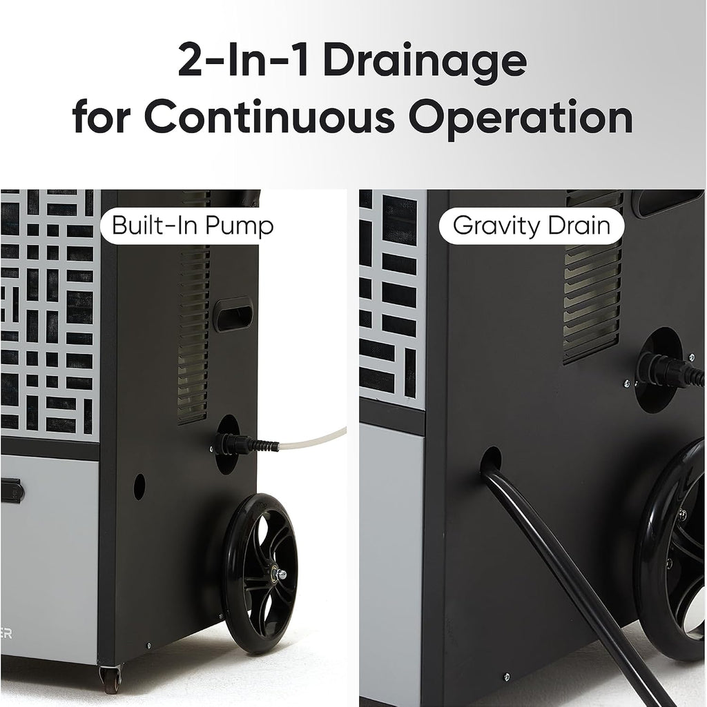 105-Pint Commercial Dehumidifier for Basements & Industrial Spaces – Built-In Pump, Drain Hose, Continuous Operation, 2-Speed Fan, 8000 Sq Ft Coverage, ETL Certified