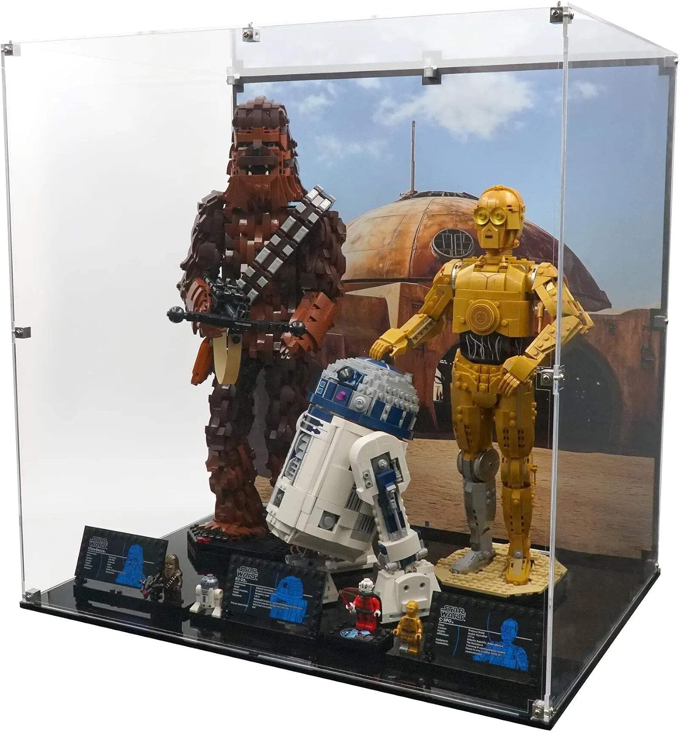 Display Case Compatible with 75398; 75379; 75371- C-3PO; R2-D2; Chewbacca - Lego Acrylic Display Stand - Set Not Included Printed Background Art