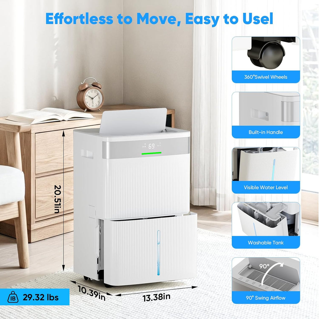HUMLABS 82 Pints Dehumidifier for Home, 5000 Sq. Ft Dehumidifier for Basement with Drain Hose, Front LED Screen and 1.37 Gal Water Tank, Three Modes, Auto Defrost and 24HR Timer