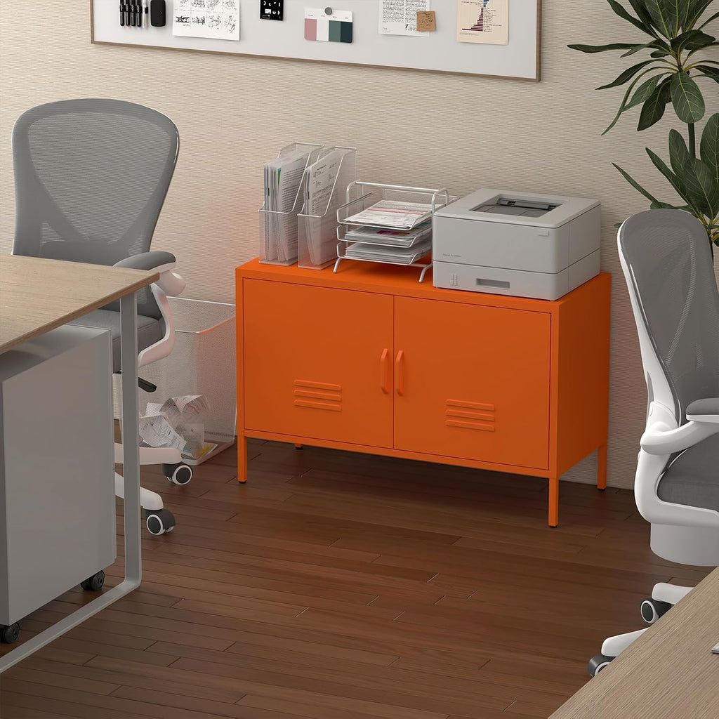 IRONFFICE Locker Cabinet,Metal Storage Cabinet with 2 Doors,Morden TV Stand for Living Room,Bedroom,Orange