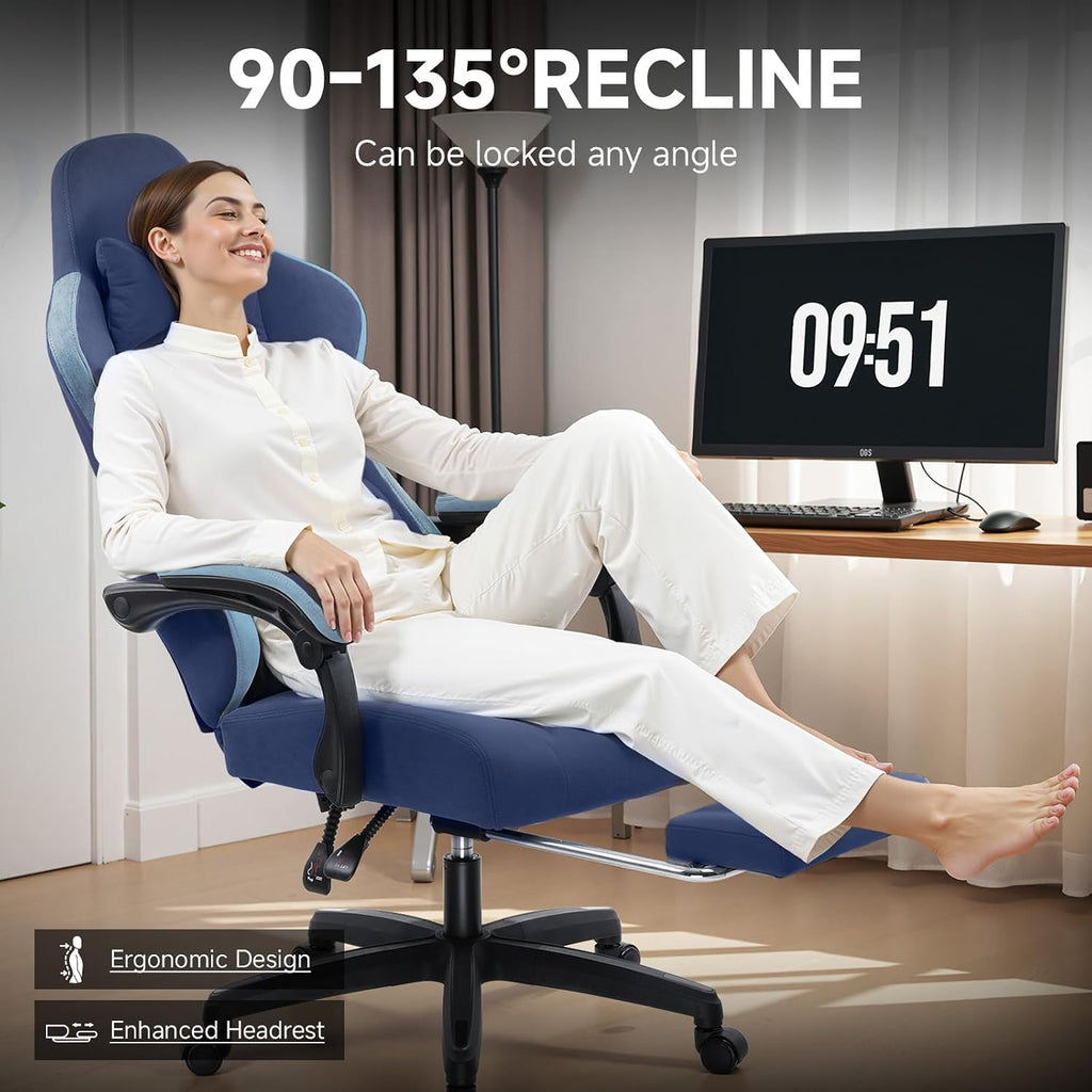 GTPLAYER Gaming Chair, Computer Office Chair with Pocket Spring Cushion, Linkage Armrests and Footrest, High Back Ergonomic Computer Chair with Lumbar Support Task Chair with Footrest
