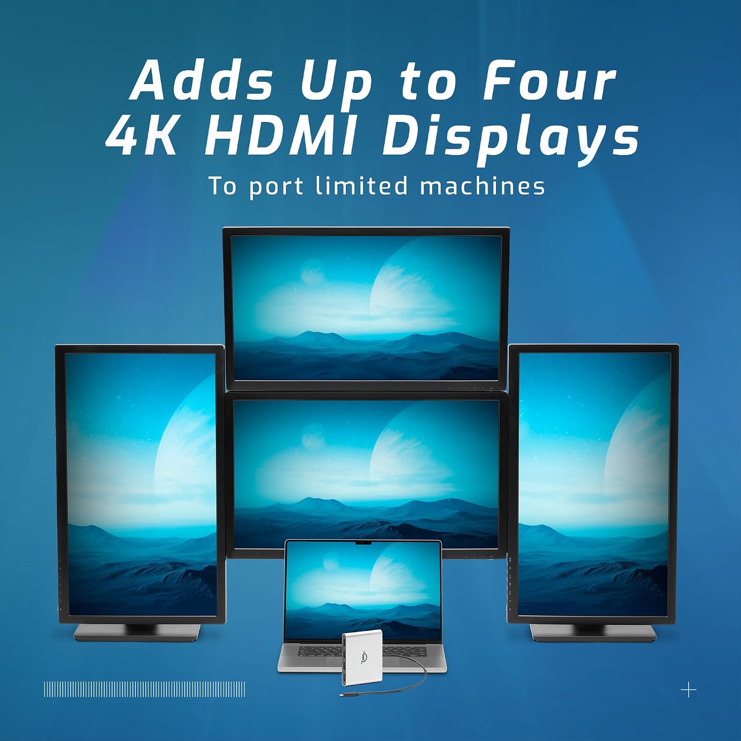 OWC USB-C Quad HDMI 4K Display Adapter with DisplayLink for Apple Silicon M1/M2/M3/M4 or Any Mac or PC with USB-C or Thunderbolt