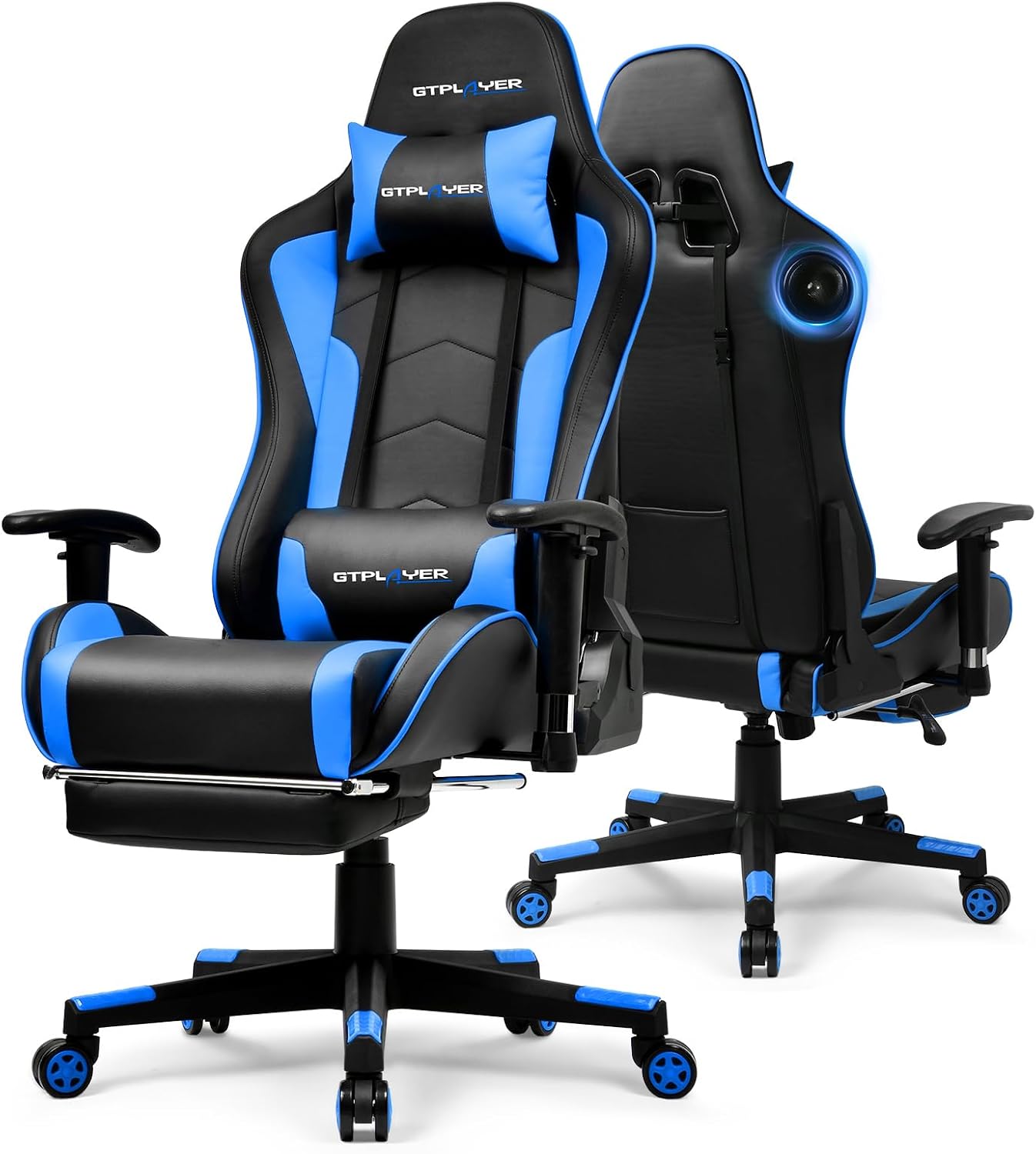 GTPLAYER Gaming Chair,Gamer Chair with Bluetooth and Adjustable Backrest,Seat Height Adjustable Computer Chairs with 3D Armrests,Video Game Chair with Footrest Speakers (Blue)