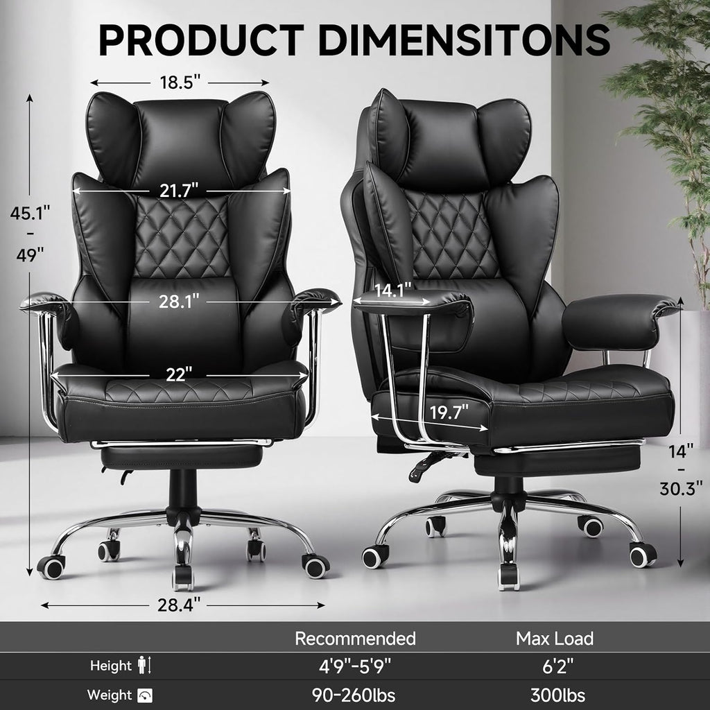 GTPLAYER Gaming Chair,Office Chair with Pocket Spring Lumbar Support, Ergonomic Comfortable Wide Office Desk Computer Chair with Outward Fixed Soft Armrests and Footrest (PU Leather, Black)