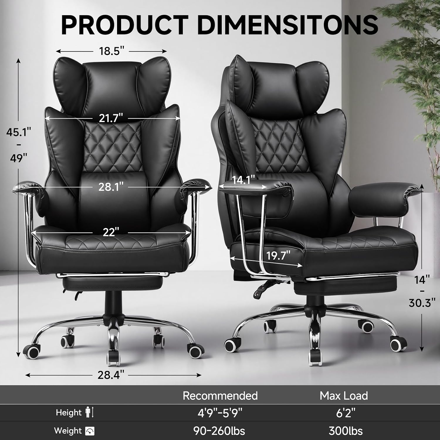 GTPLAYER Gaming Chair,Office Chair with Pocket Spring Lumbar Support, Ergonomic Comfortable Wide Office Desk Computer Chair with Outward Fixed Soft Armrests and Footrest (PU Leather, Black)