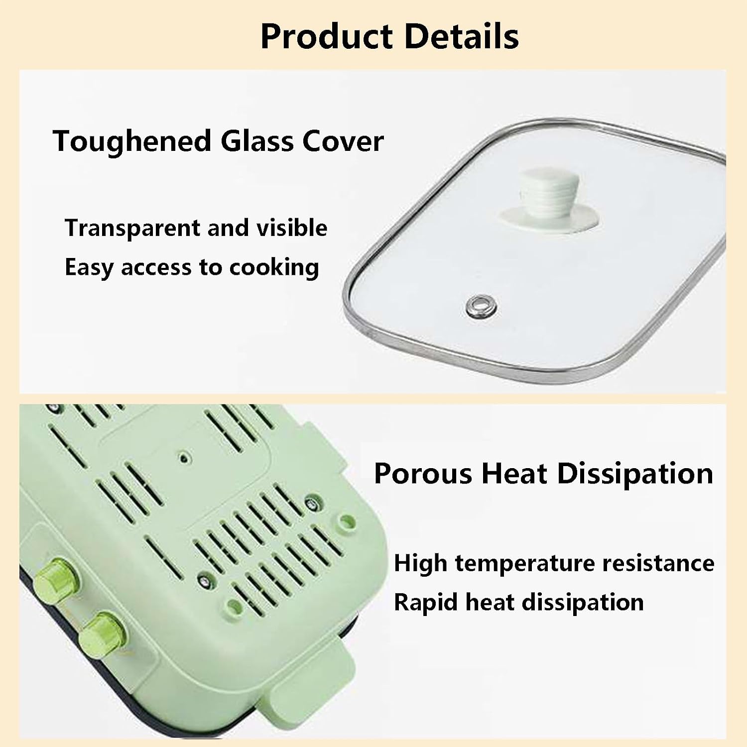 Nonstick Electric Skillets & Hot Pot 1300W Shabu Pot BBQ Plate w/3 Salad Bowls, Food Barbecue Contact Grill with Toughened Glass Cover for Stewed Noodles, Cook Soup(with Divider),green
