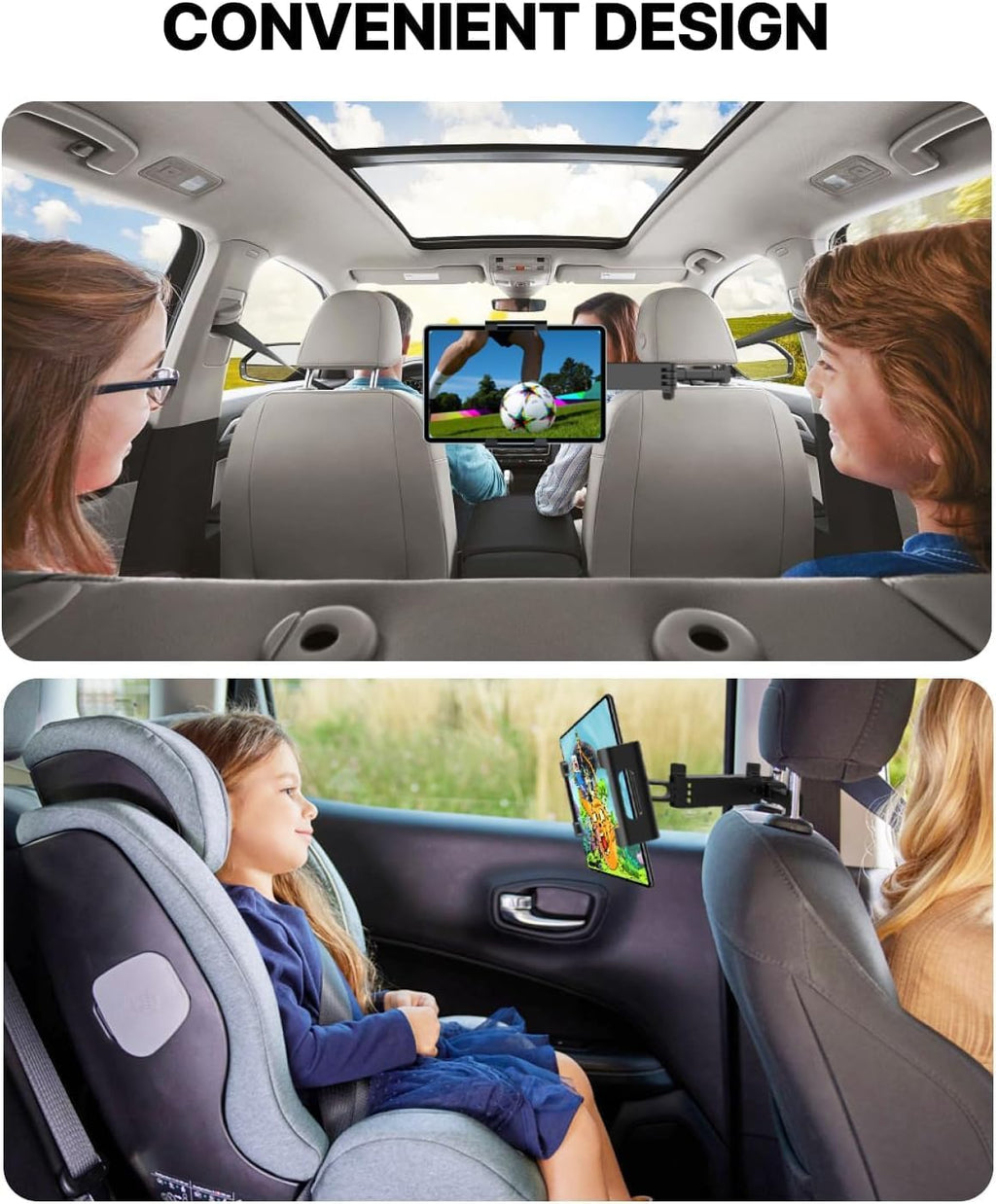 Owleys Car Seat Protector & Tablet Holder Bundle – Leather Car Seat Mat for Baby + Adjustable Headrest iPad Holder – Backseat Organizer for Kids & Toddlers Travel