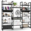 NUMENN Triple Wide 5 Tier Bookshelf, Adjustable Rustic Industrial Style Book Shelves, Modern Bookcases and Bookshelves Furniture for Bedroom, Living Room and Home Office, Elegant Black