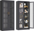 UNICOLY Lockable Display Cabinet with Glass Doors, Curio Cabinets with 4 Adjustable Shelves, Liquor Bookcase Bookshelf with Doors, Metal Storage Cabinet for Living Room Pantry, Black