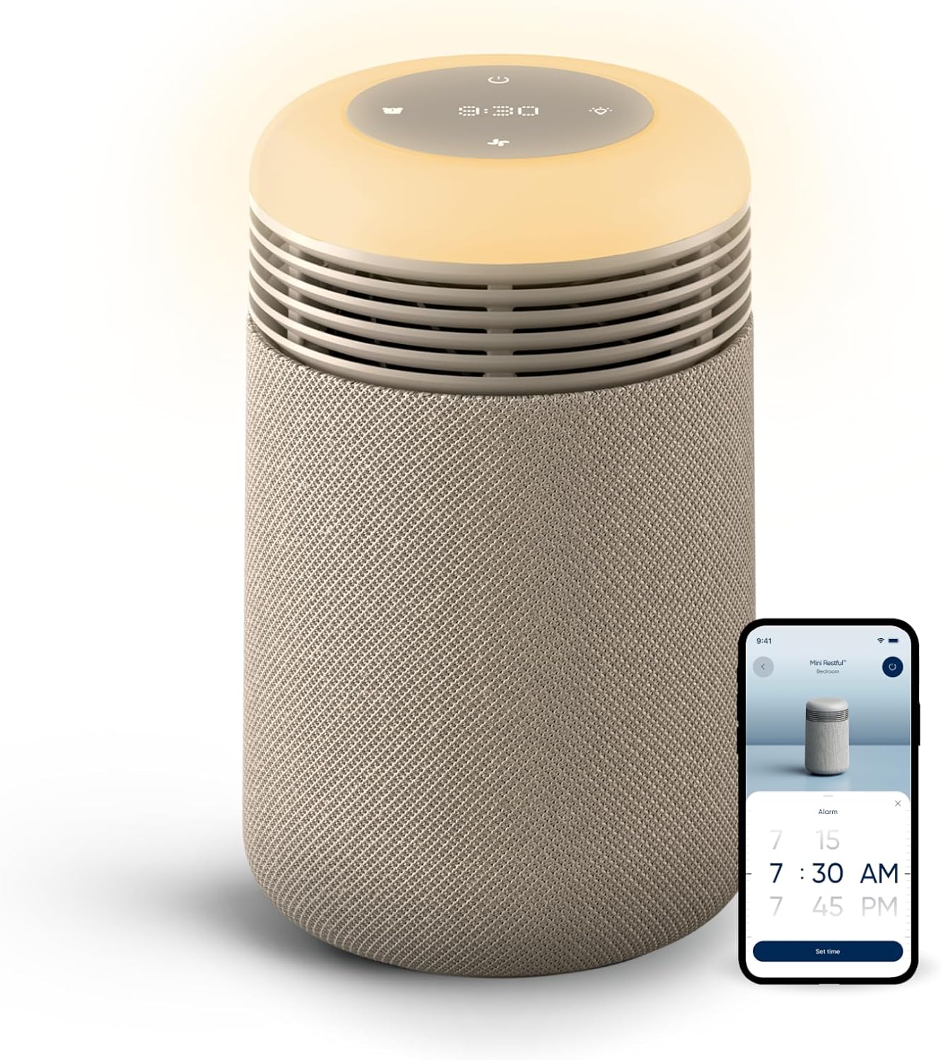 BLUEAIR Air Purifier & Sunrise Alarm Clock for Bedroom, Nursery – HEPA, HEPASilent™, Wake-Up Light, White Noise & Soothing Sounds for Natural Sleep, USB-C, Mini Restful