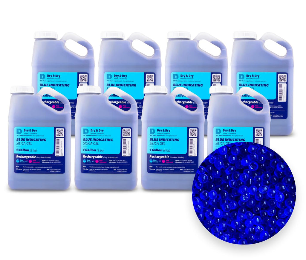 Dry & Dry [64 LBS] Blue Indicating Silica Gel Beads Desiccants (Industry Standard 3-5 mm) - Reusable Desiccant Beads Silica Beads(Blue to Pink) Silica Gel Bulk