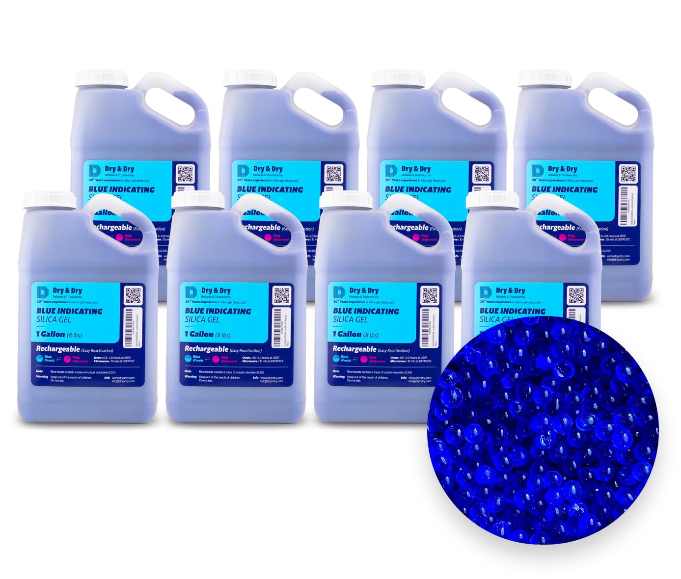 Dry & Dry [64 LBS] Blue Indicating Silica Gel Beads Desiccants (Industry Standard 3-5 mm) - Reusable Desiccant Beads Silica Beads(Blue to Pink) Silica Gel Bulk
