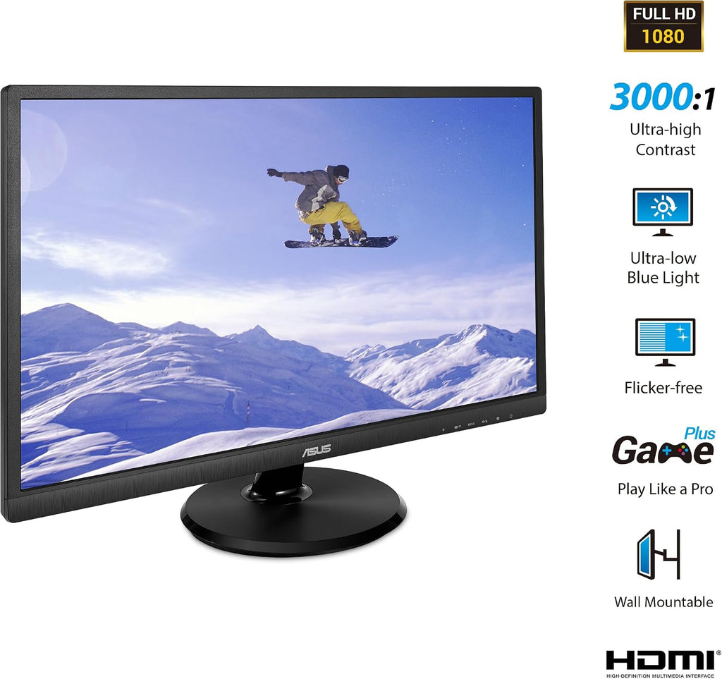 ASUS 23.8' Full HD Computer Monitor, 1080p, HDMI, VGA, Eye Care, 178° Wide Viewing Angle - VA249HE, Black