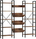 IRONCK Bookshelf, Bookshelves and Bookcases, Triple Wide 5 Tiers Book Shelf with Baffles, Industrial Bookshelf with Metal Frame for Living Room, Home Office