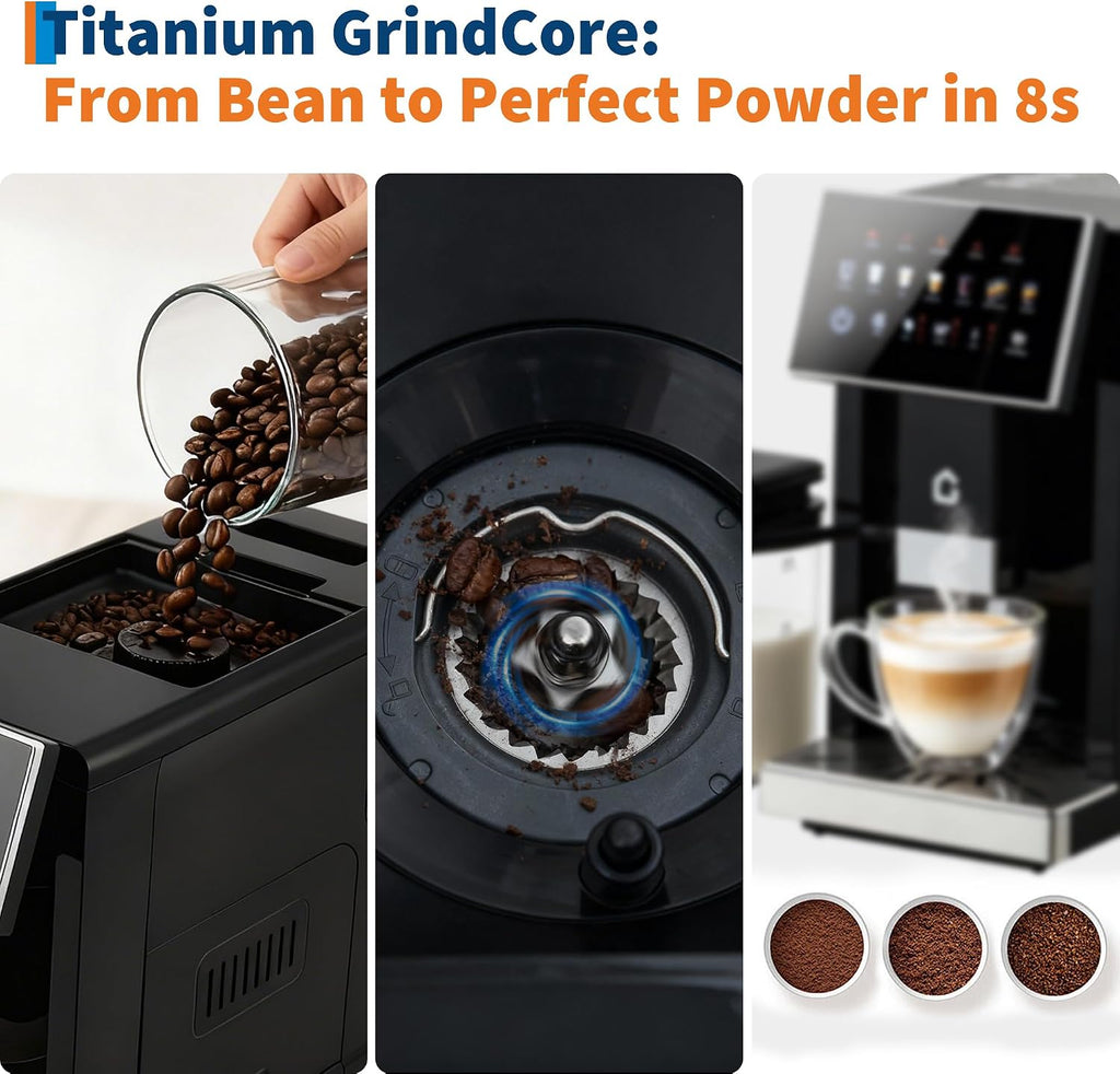 3rd-Gen Espresso Coffee Maker with Milk Frother - Removable Brewer/Grinder, Adjustable Coarseness/Flavor, 3-Level Coffee/Milk Volume, Detachable Milk Tank for Home Baristas, Black Spray Paint