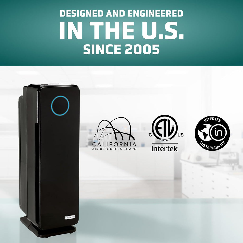 GermGuardian 5-In-1 HEPA Air Purifier for Home, Pet Air Purifier with HEPA Air Filter & UV-C Light, AC4300BPTCA, 743 Sq. Ft., 22'' Tower, Black