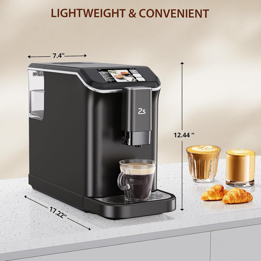 Fully Automatic Espresso Machine with Grinder, Espresso Machine with Milk Frother, 1-15 Adjustable Grind Size Levels, 1.5L Water Tank, Auto-Cleaning, Cappuccino & Latte Machine for Home