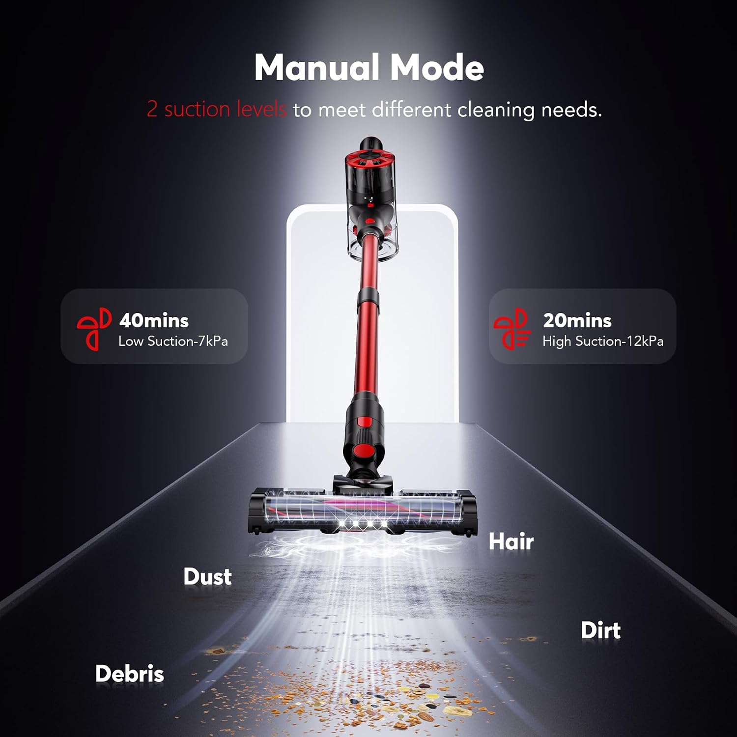 Comvtu Cordless Vacuum Cleaner Rechargeable with 2600mAh Detachable Battery, Powerful Vacuums with 2 Adjustable Modes, Lightweight Portable Stick Vacuum for Home (Afterglow Red)