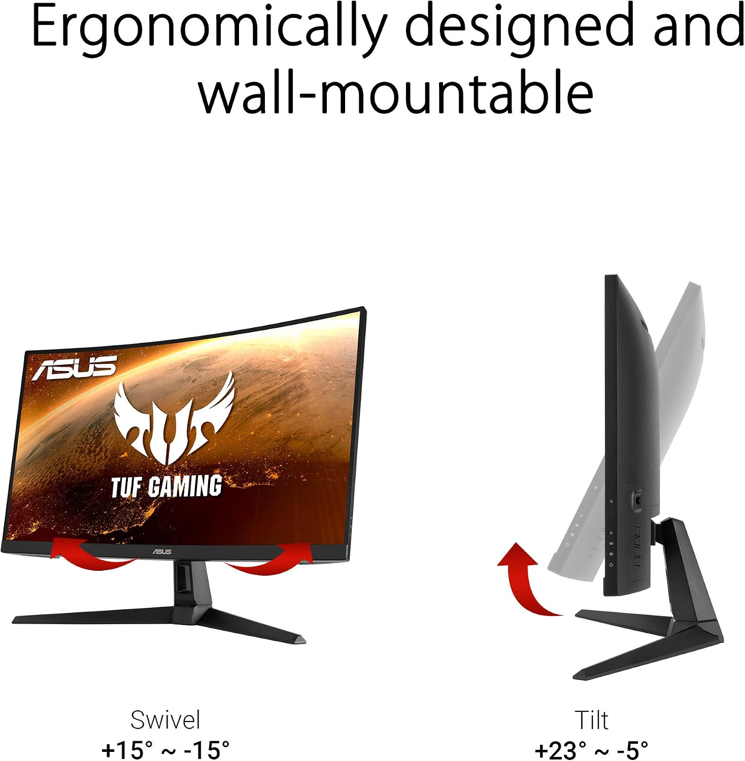 ASUS TUF Gaming VG27VH1B 27' Curved Monitor, 1080P Full HD, 165Hz (Supports 144Hz), Extreme Low Motion Blur, Adaptive-sync, FreeSync Premium, 1ms, Eye Care, HDMI D-Sub, Black
