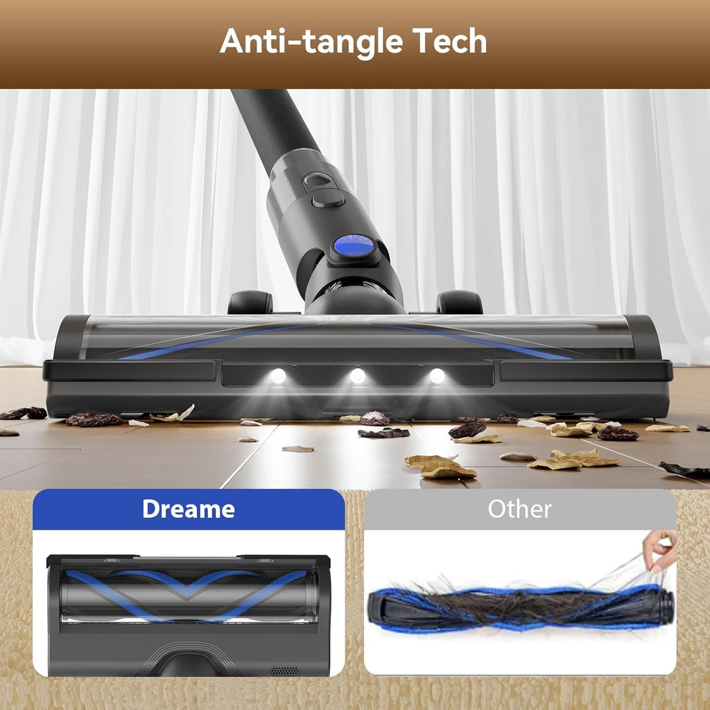 DREAME J30-W Cordless Vacuum Cleaner with LED Headlights, 450W Powerful Suction, 60Min Runtimes, Detachable Battery, One-Touch Emptying, Stick Vacuum Cleaner for Pet Hair, Carpet & Hard Floor