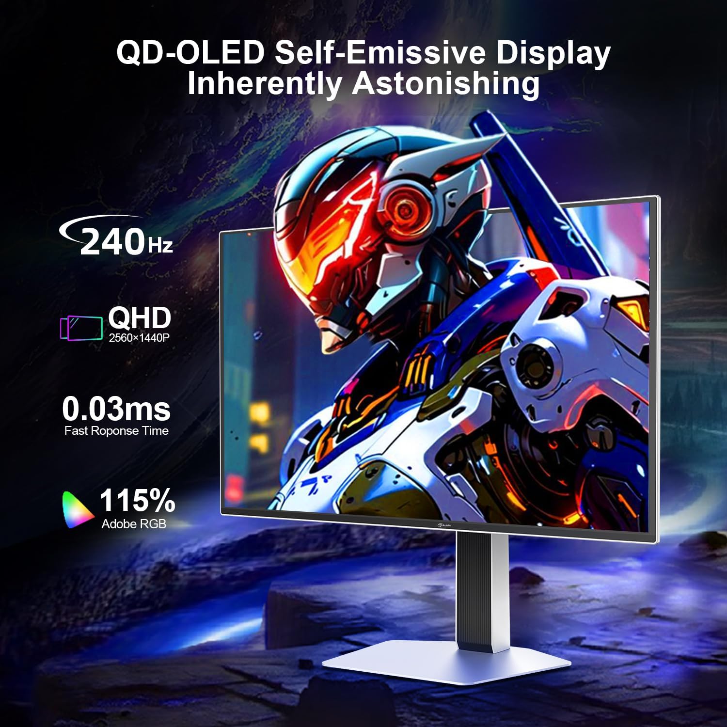 ArcticPro Monitor 27inch QD-OLED Gaming Monitor, 240Hz, 0.03ms(GtG), QHD 2560x1440p, 145% sRGB, Height Adjustable Vertical/Horizontal Rotating, HDMI*2, DP*2, Built-in Speakers*2, 1500000:1 Contrast