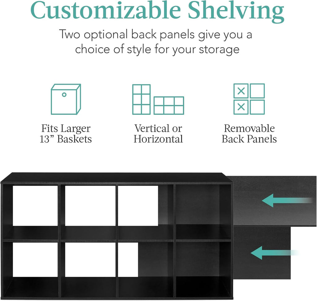 Best Choice Products 8-Cube Storage Organizer, 13.5in Shelf Opening, Bookcase, Display Shelf, Customizable w/ 2 Removable Back Panels – Black