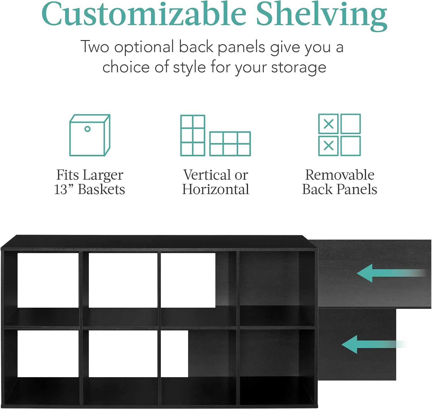 Best Choice Products 8-Cube Storage Organizer, 13.5in Shelf Opening, Bookcase, Display Shelf, Customizable w/ 2 Removable Back Panels – Black