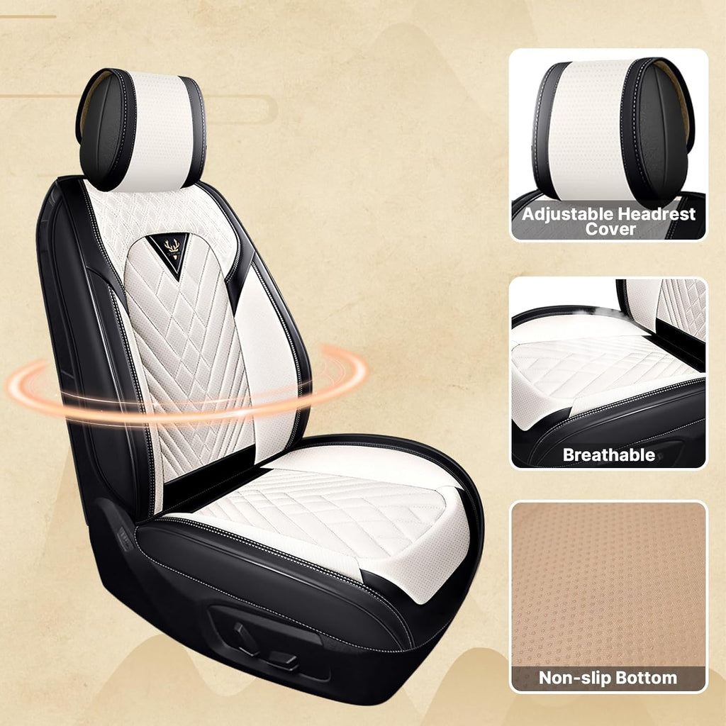 Fit for Ford F250 2011-2026 Seat Covers, Fashion Sport Seat Cover with Waterproof Leather, Airbag Safe Design Seat Protector (5 Front Seat Standard, Black White)