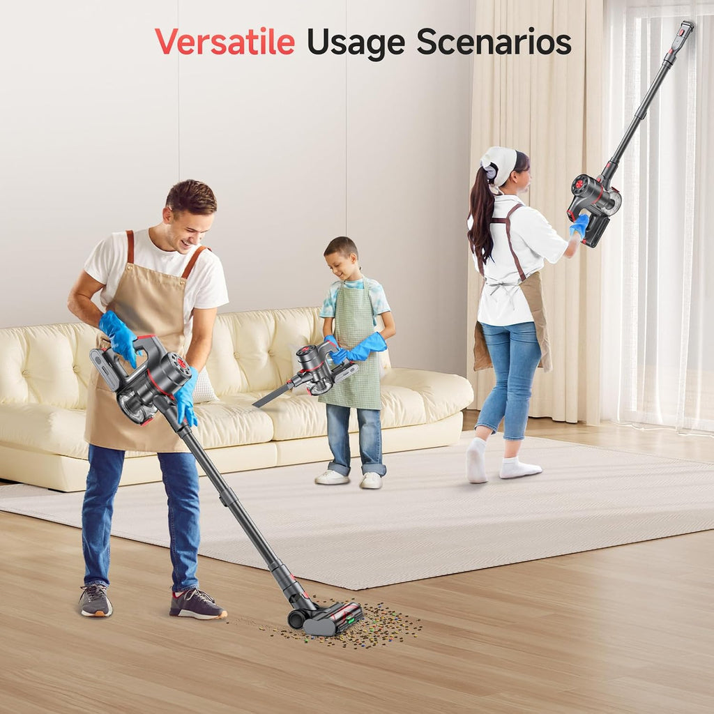 Cordless Vacuum Cleaner, 580W 60KPA Dual Motor Stick Vacuum for Home with 70mins Runtime, 6 LED Green Headlights, Self-Standing Design, V-Shaped Floor Brush for Carpet Tile Pet Hair Hardwood Floors