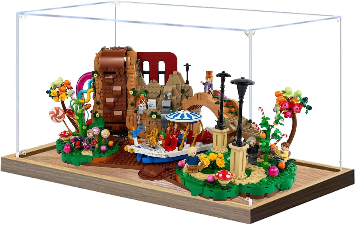 Acrylic Display Case for Lego 21360 Willy Wonka and The Chocolate Factory Building Set– Dustproof Display Box & Showcase, Display Box Compatible with Lego 21360 -Only Display case (2mm Wooden Base)