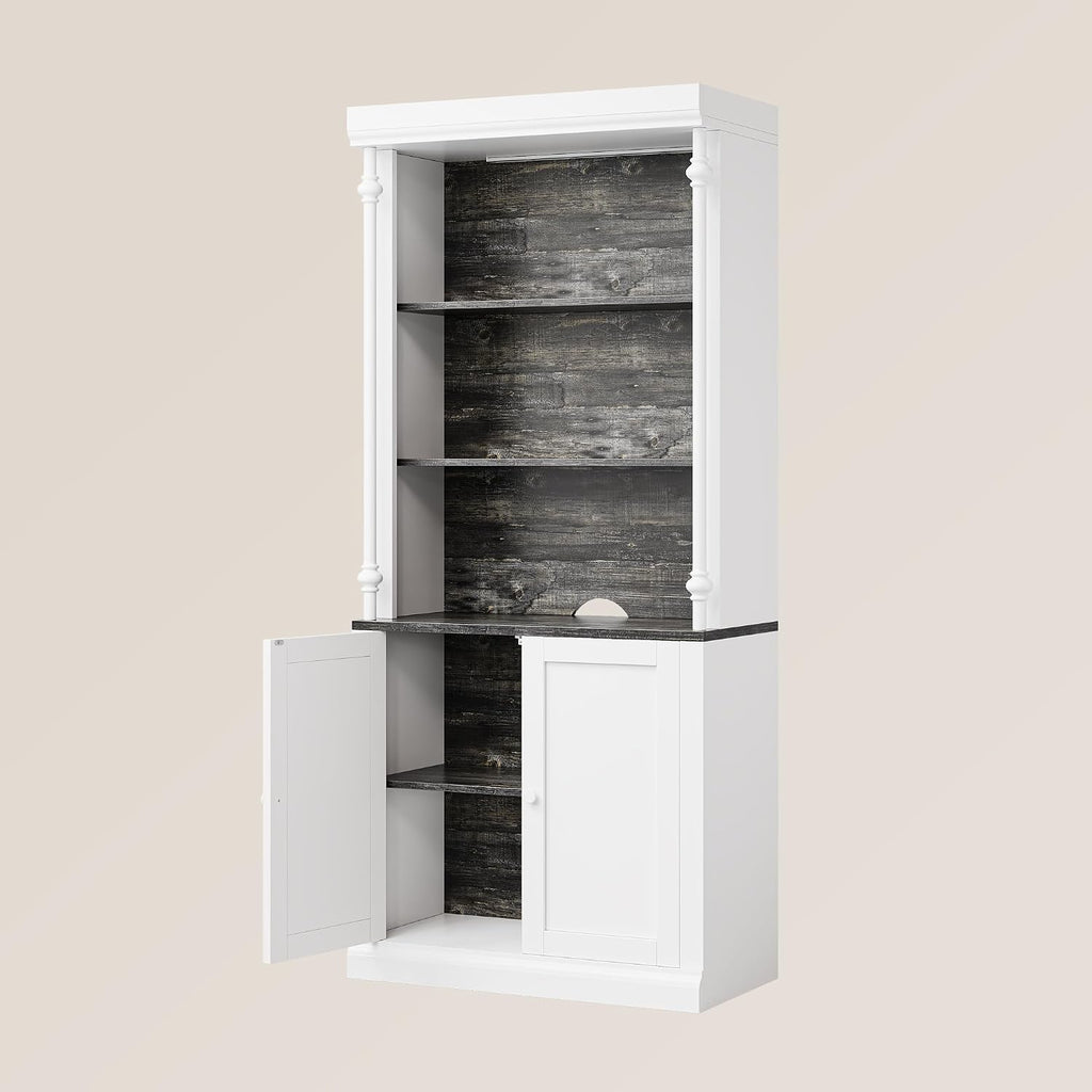IDEALHOUSE White Bookshelf with Storage Cabinet, 5-Tier Display Cabinet with Light & Doors, Freestanding Display Case for Collectibles Bedroom Living Room Office, White