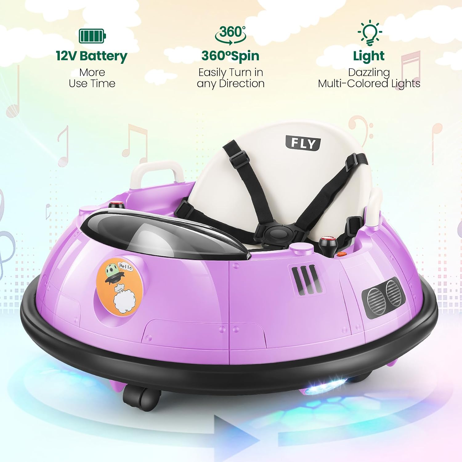 Hikole Toddler Bumper Car, 12V Electric Bumper Car for Kids with Parent Remote, Flashing LED Light, Safety Belt, 2 Driving Modes, 3-Speed, Baby Bumping Toy Gifts for Children Ages 1.5-5, Purple