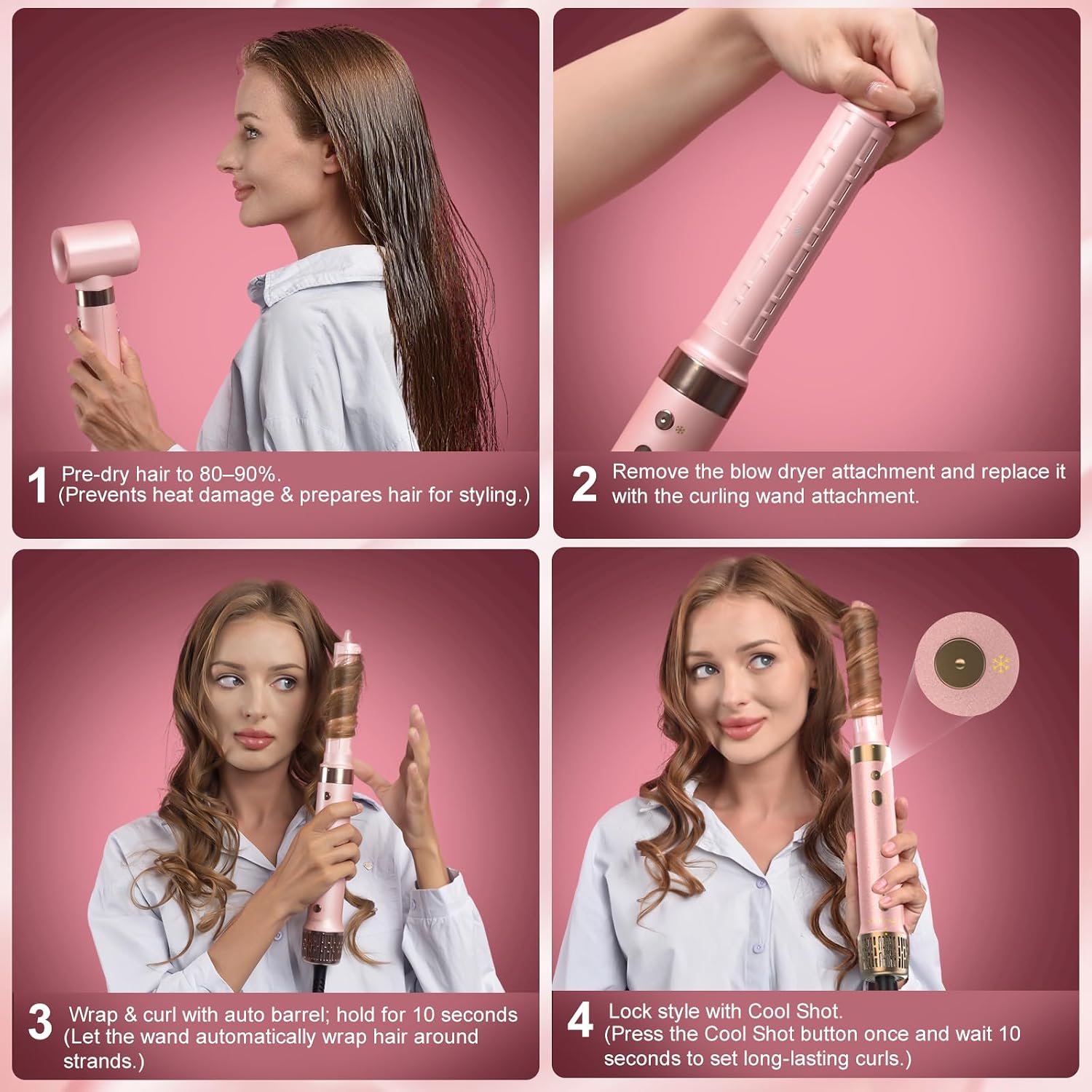 StyleVibe 8-in-1 Air Styler, Hair Dryer & Blow Dryer Brush with Travel Case - Auto Wrap Curls (L/R), Fast Drying, Thermal Round Brush for Smooth Blowouts & Frizz-Free Volume, No Heat Damage