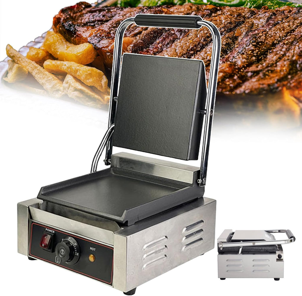 Commercial Sandwich Grill Electric Contact Grill For Home Or Restaurant Use,Single Plates Grill Countertop Sandwich Press With Tempe Control 50-300℃,Wide/Smoo